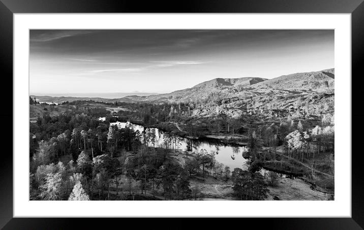 Tarns Hows To Old Man Of Coniston Mono Framed Mounted Print by Steve Smith