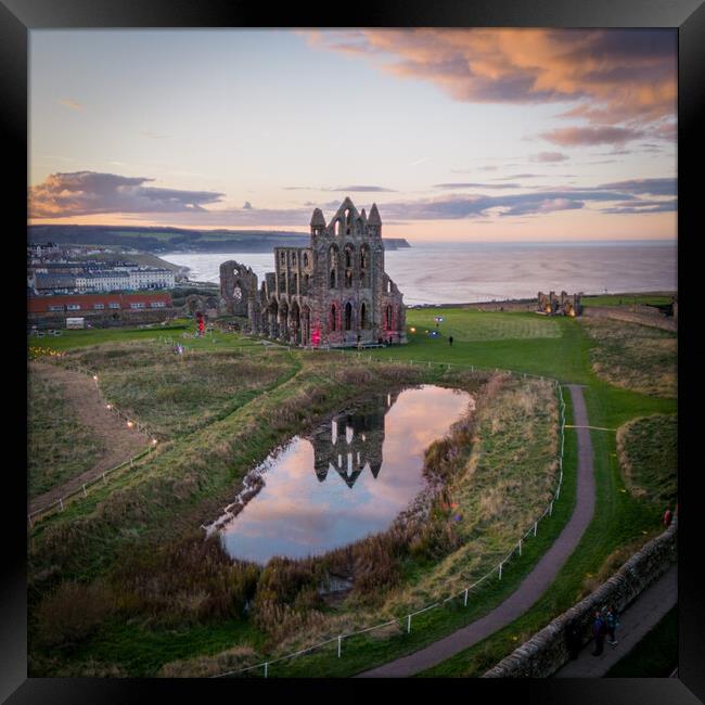Whitby Abbey Sunset Framed Print by Apollo Aerial Photography