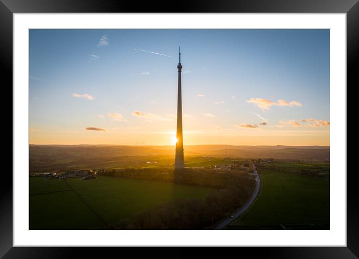 Emley Moor Sundown Framed Mounted Print by Apollo Aerial Photography