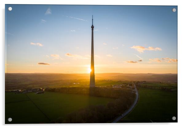 Emley Moor Sundown Acrylic by Apollo Aerial Photography