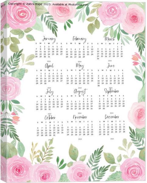 2024 Calendar Canvas Print by Zahra Majid