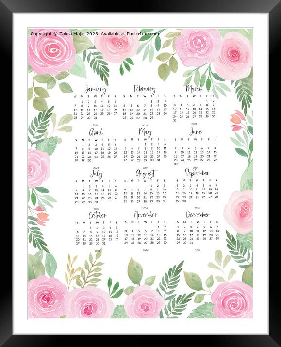 2024 Calendar Framed Mounted Print by Zahra Majid