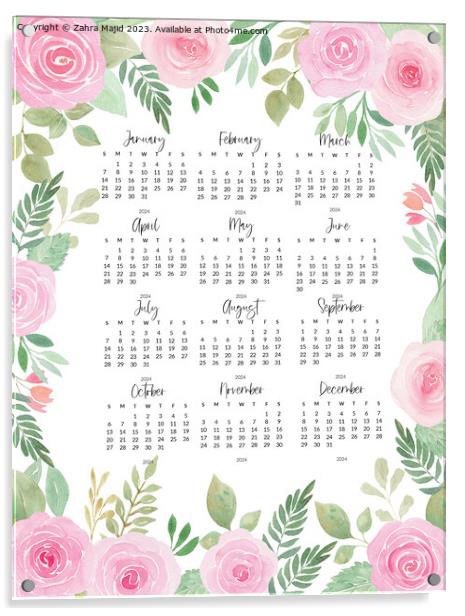 2024 Calendar Acrylic by Zahra Majid