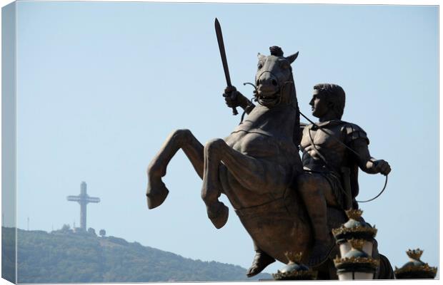 Big statue of Alexander the Great in Skopje, North Macedonia Canvas Print by Lensw0rld 