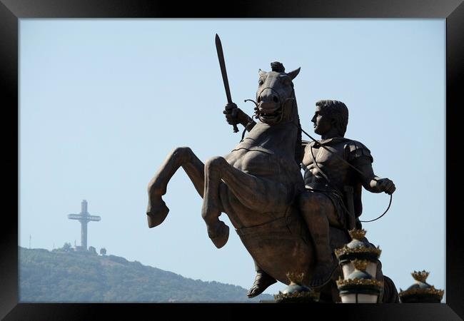 Big statue of Alexander the Great in Skopje, North Macedonia Framed Print by Lensw0rld 