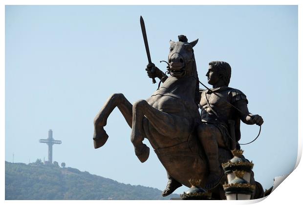 Big statue of Alexander the Great in Skopje, North Macedonia Print by Lensw0rld 