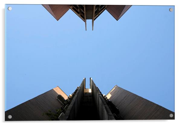 Looking up a brutalist building in Skopje Acrylic by Lensw0rld 