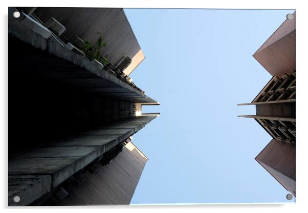Looking up a brutalist building in Skopje Acrylic by Lensw0rld 