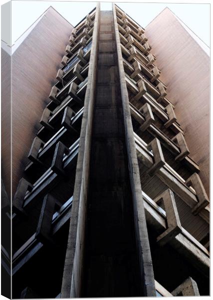 Looking up a brutalist building in Skopje Canvas Print by Lensw0rld 