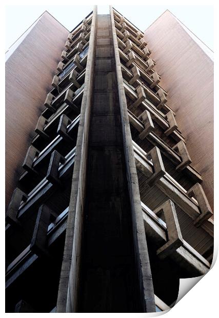 Looking up a brutalist building in Skopje Print by Lensw0rld 