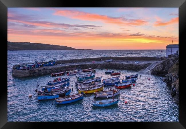 Coverack harbour at sunrise  Framed Print by Shaun Jacobs