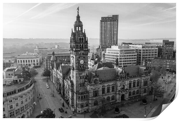 Sheffield Town Hall Black and White Print by Apollo Aerial Photography