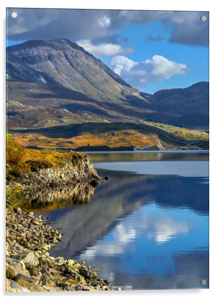 Ben More Loch Assynt Reflections North West Scotland Lochinver Road Light Acrylic by OBT imaging