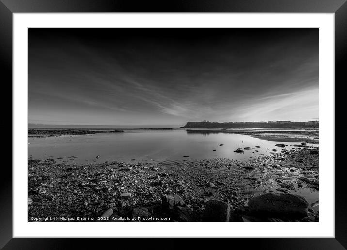 Scarborough North Bay at low tide (Black and White Study) Framed Mounted Print by Michael Shannon