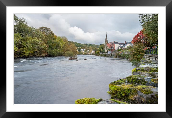 High water levels on the River Dee in Llangollen Framed Mounted Print by Jason Wells