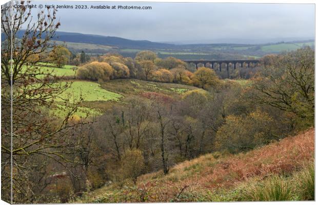 Top of Valley and Cynghordy Viaduct on a dour Autu Canvas Print by Nick Jenkins