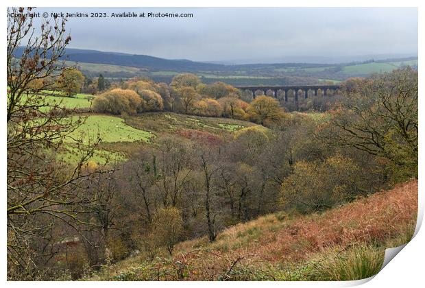 Top of Valley and Cynghordy Viaduct on a dour Autu Print by Nick Jenkins