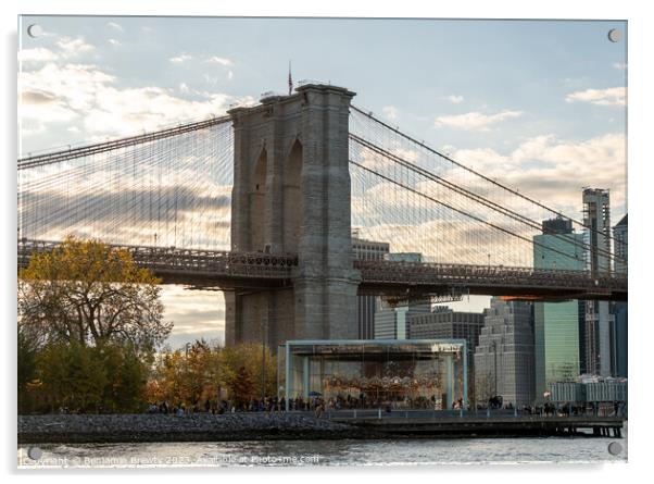 Brooklyn Bridge Sunset Acrylic by Benjamin Brewty