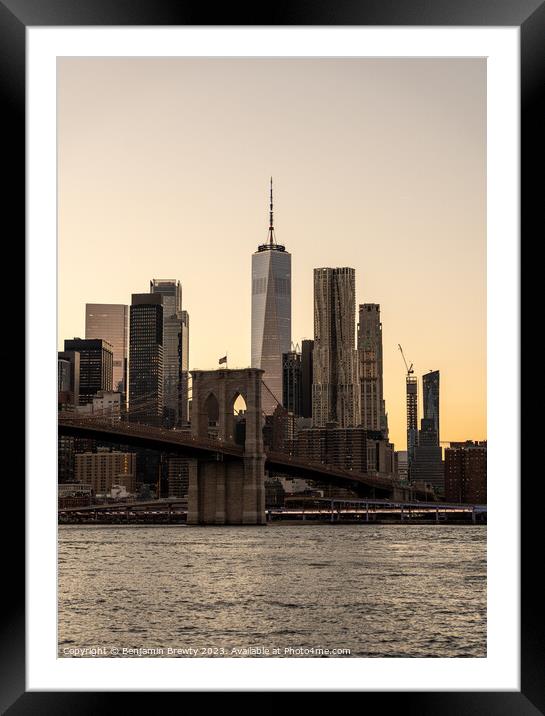 NYC Sunset Framed Mounted Print by Benjamin Brewty