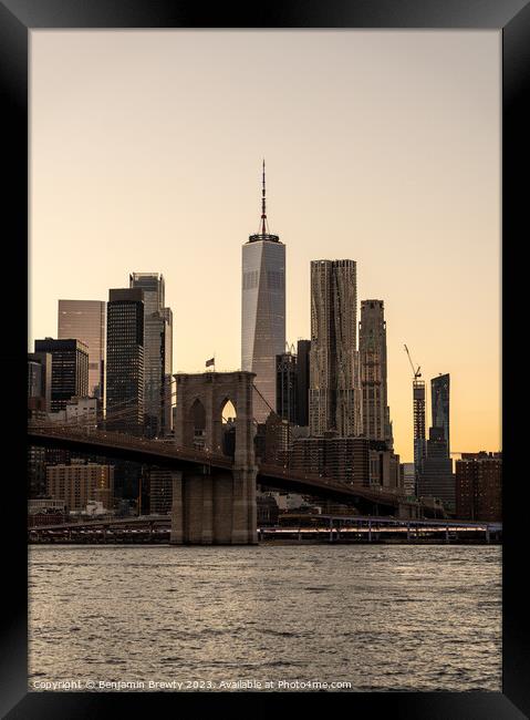 NYC Sunset Framed Print by Benjamin Brewty