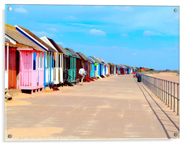 Beach huts, Sutton-on-sea, promenade. Acrylic by john hill