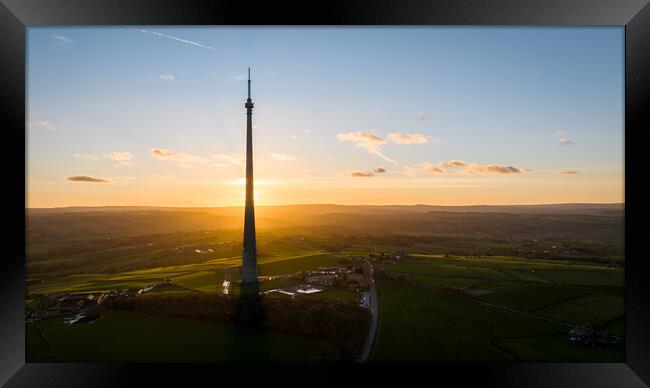 Emley Moor TV Mast Sunset Framed Print by Apollo Aerial Photography