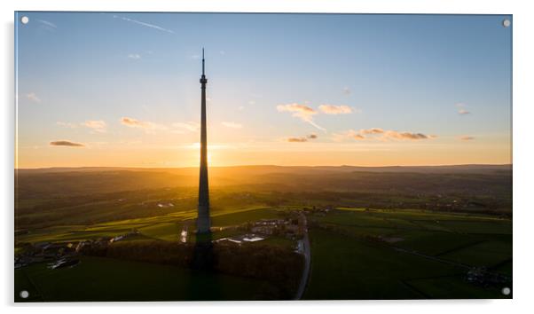 Emley Moor TV Mast Sunset Acrylic by Apollo Aerial Photography