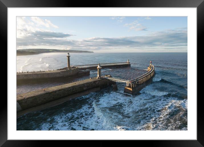 Whitby Harbour Walls Framed Mounted Print by Apollo Aerial Photography