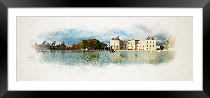 Watercolor of fountain of jardin du Luxembourg Framed Mounted Print by youri Mahieu