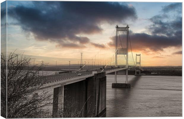 The Severn Bridge ,sunset, Prince of Wales Bridge Canvas Print by kathy white