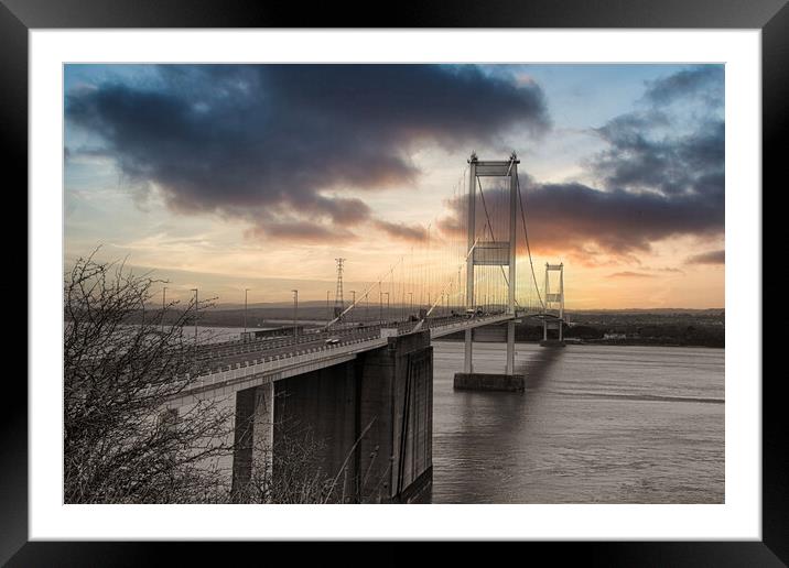The Severn Bridge ,sunset, Prince of Wales Bridge Framed Mounted Print by kathy white