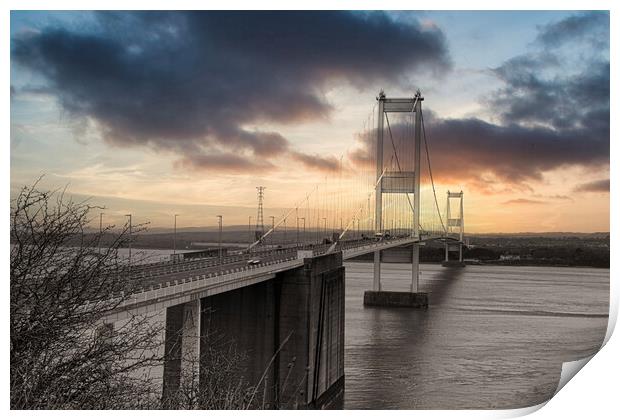 The Severn Bridge ,sunset, Prince of Wales Bridge Print by kathy white