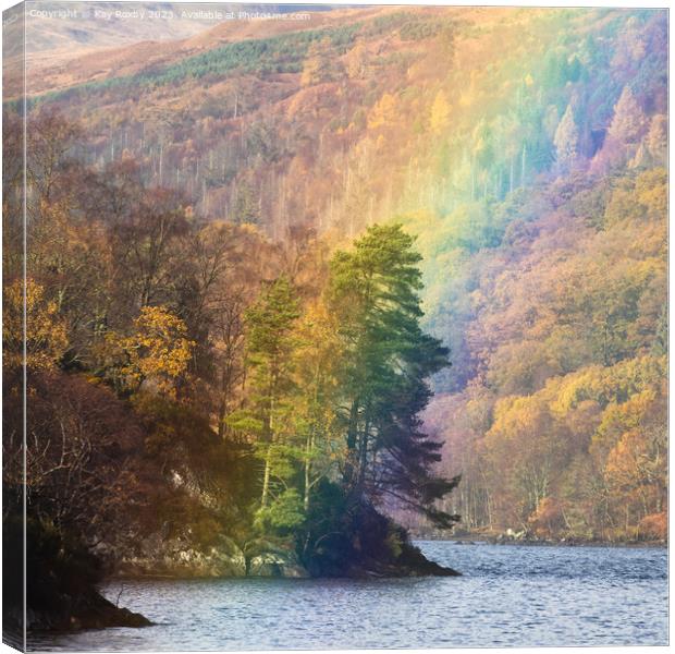 Ellen's Isle rainbow Loch Katrine Canvas Print by Kay Roxby