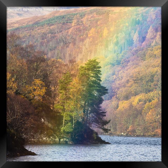 Ellen's Isle rainbow Loch Katrine Framed Print by Kay Roxby