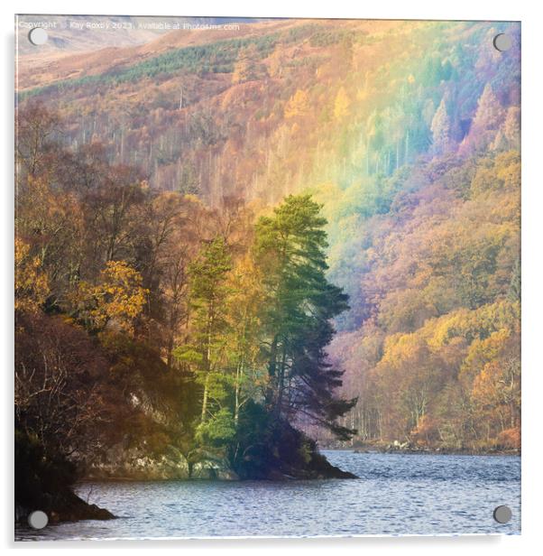 Ellen's Isle rainbow Loch Katrine Acrylic by Kay Roxby