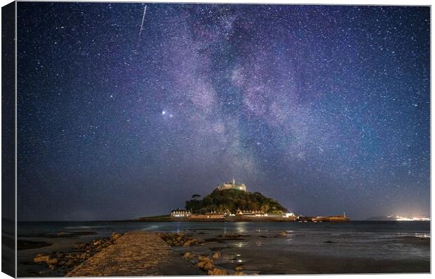 St Michaels Mount under the Milky Way Canvas Print by kathy white