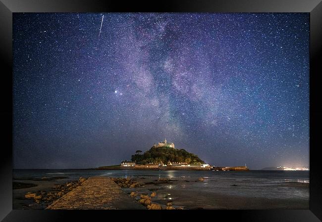 St Michaels Mount under the Milky Way Framed Print by kathy white