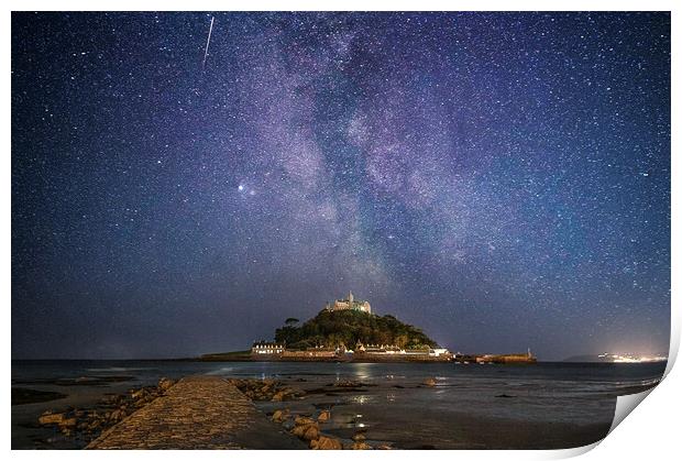 St Michaels Mount under the Milky Way Print by kathy white