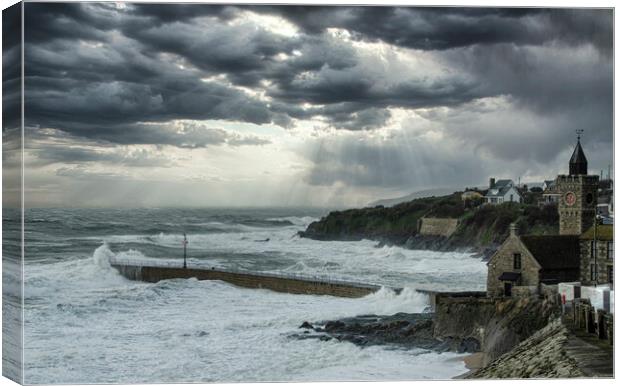 Porthleven  stormy sea Canvas Print by kathy white