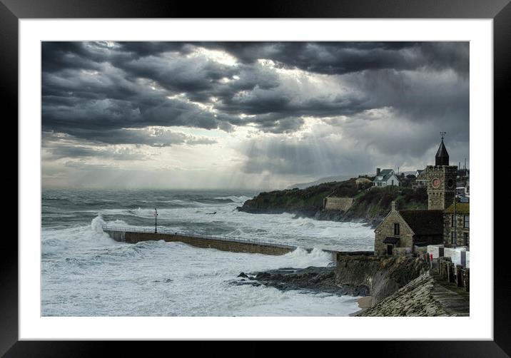 Porthleven  stormy sea Framed Mounted Print by kathy white