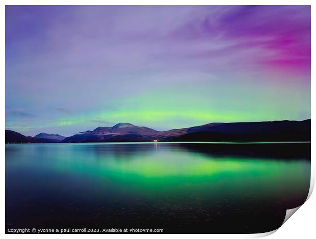 Northern Lights over Loch Lomond Print by yvonne & paul carroll