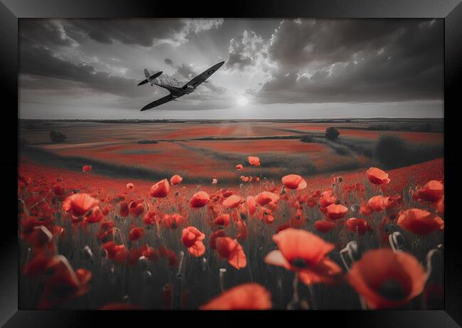Spitfire Running In Red Pop Framed Print by J Biggadike