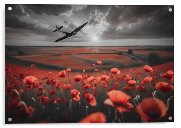 Spitfire Running In Red Pop Acrylic by J Biggadike