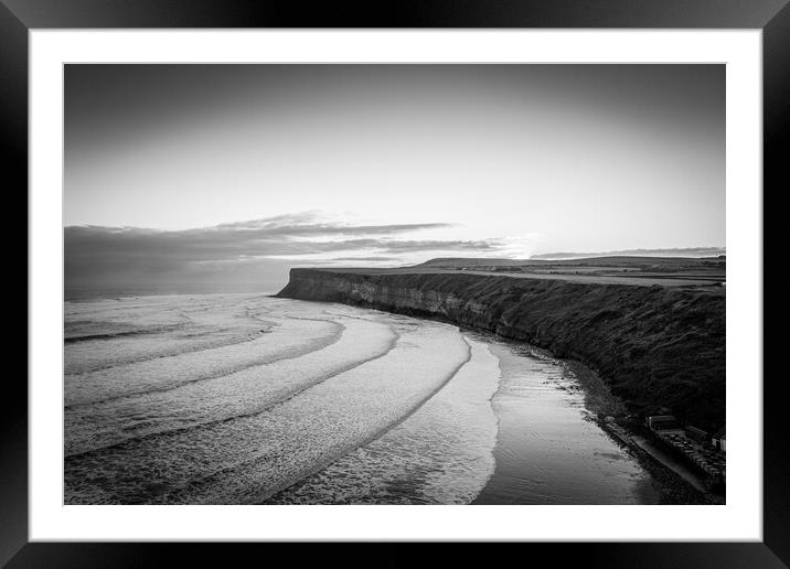 Saltburn Huntcliffe Black and White Framed Mounted Print by Apollo Aerial Photography