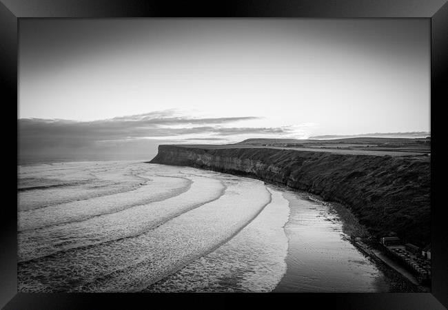 Saltburn Huntcliffe Black and White Framed Print by Apollo Aerial Photography
