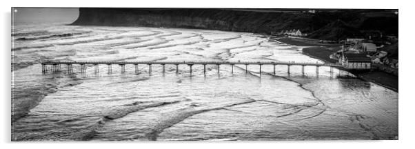 Saltburn Pier Black and White Acrylic by Apollo Aerial Photography