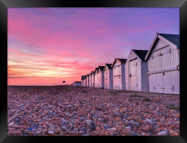 Sunset at the beach huts Framed Print by Carolyn Brown-Felpts