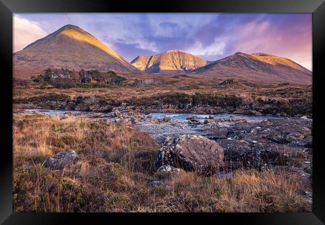 Sligachan River and Red Cuilins Framed Print by John Frid