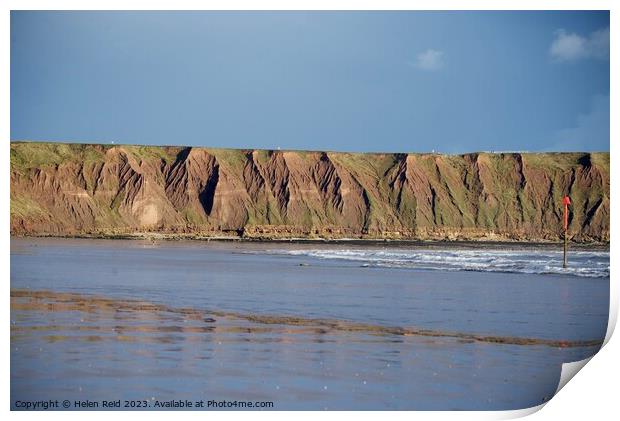 Filey Brigg cliffs Print by Helen Reid