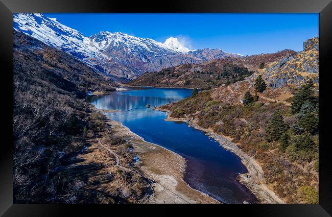 Landscape view of Kaltal lake n Mount Manaslu Framed Print by Ambir Tolang